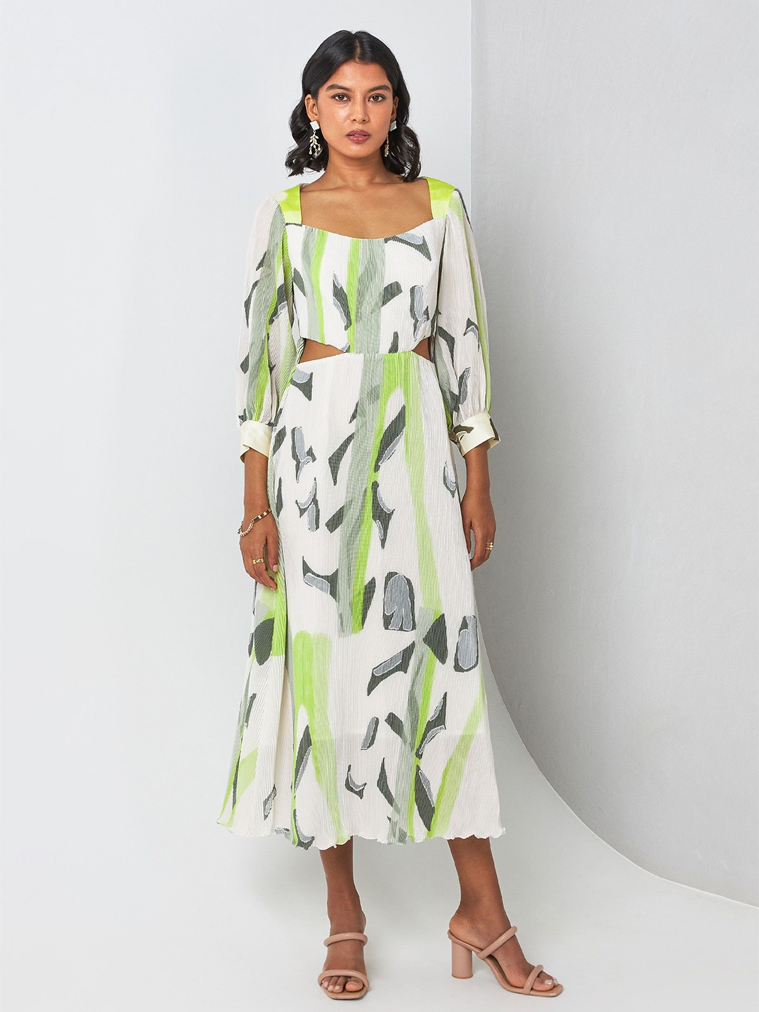 

Vedika M Women Abstract Print A-Line Midi Cut Out Dress, Multi