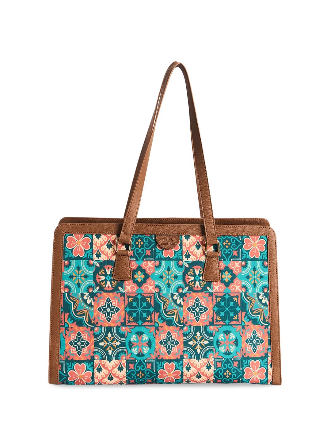 TEAL BY CHUMBAK Oversized Structured Shoulder Bag with Tasselled