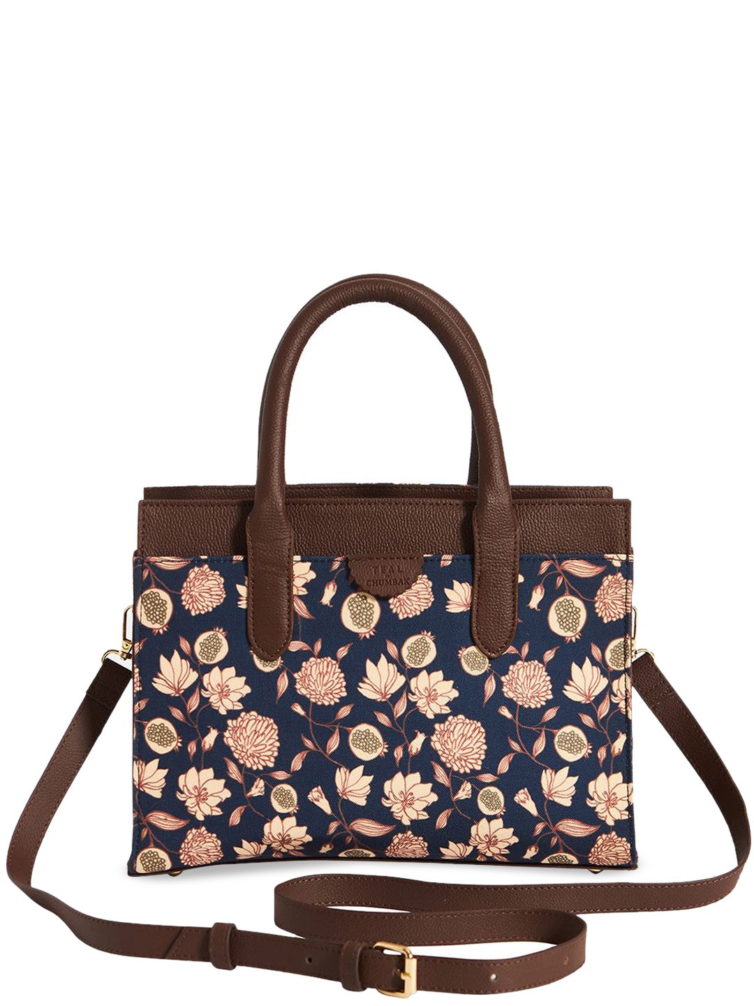 TEAL BY CHUMBAK Women Floral Printed Tote Bag, Navy blue