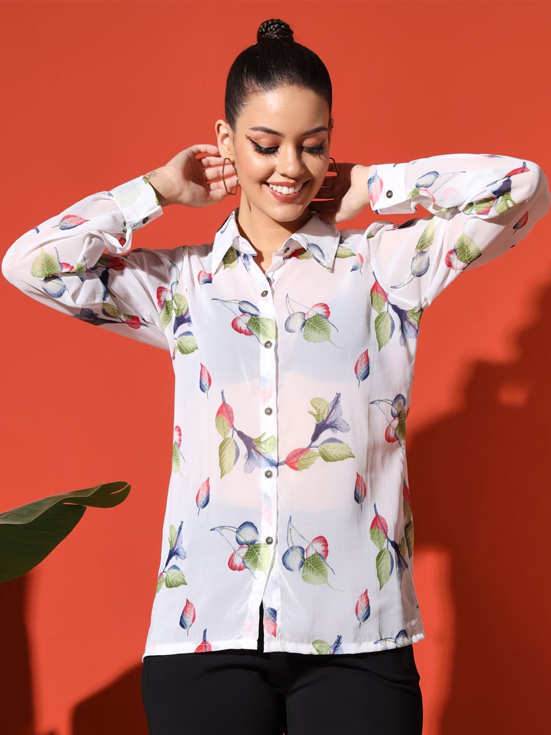 

Rudraaksha Creations Women Printed Relaxed Semi Sheer Casual Shirt, White