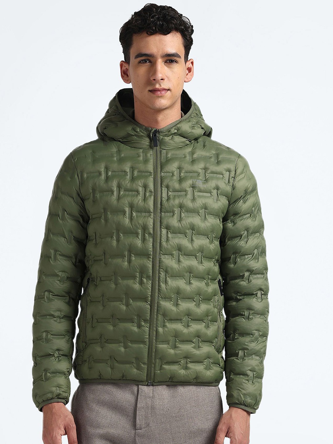 

Flying Machine Men Solid Camouflage Puffer Jacket, Green
