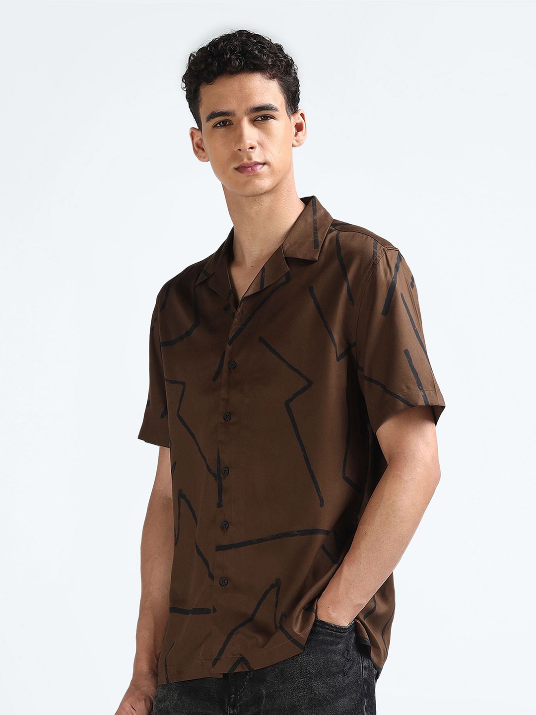 

Flying Machine Men Abstract Printed Abstract Viscose Rayon Casual Shirt, Brown