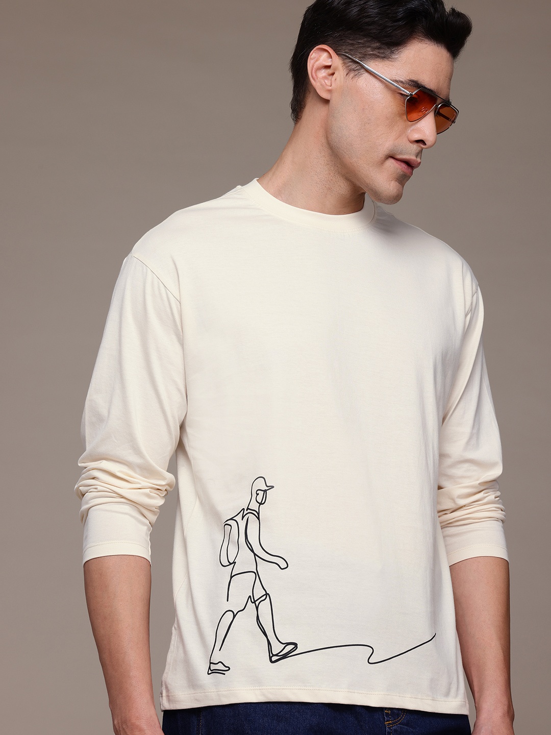 

The Roadster Lifestyle Co. Printed Pure Cotton Relaxed Fit T-Shirt, Cream