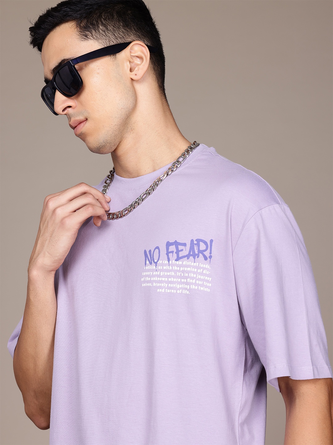 

The Roadster Lifestyle Co. Printed Pure Cotton Relaxed Fit T-shirt, Lavender