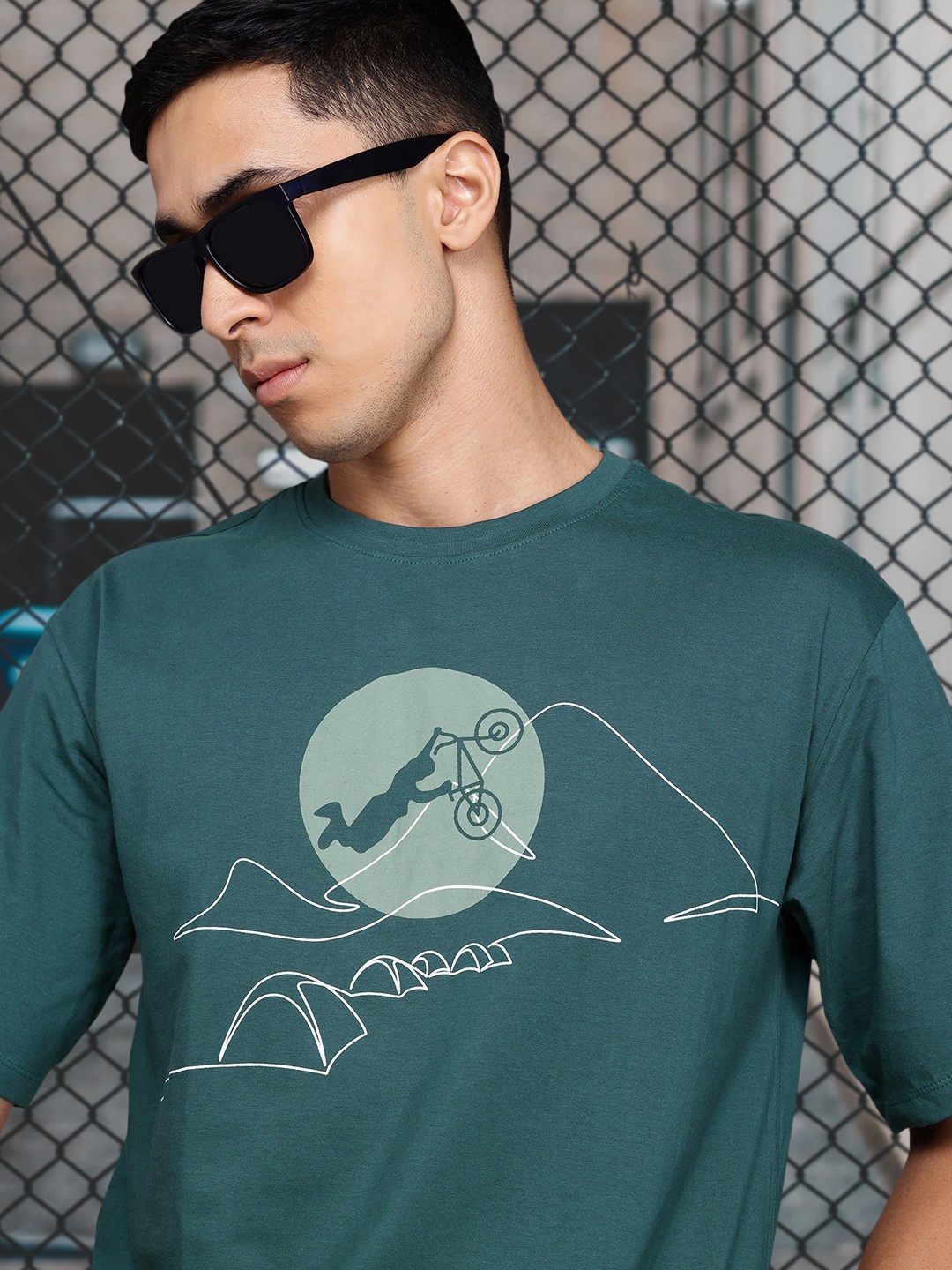 

The Roadster Lifestyle Co. Printed Pure Cotton Relaxed Fit T-shirt, Teal