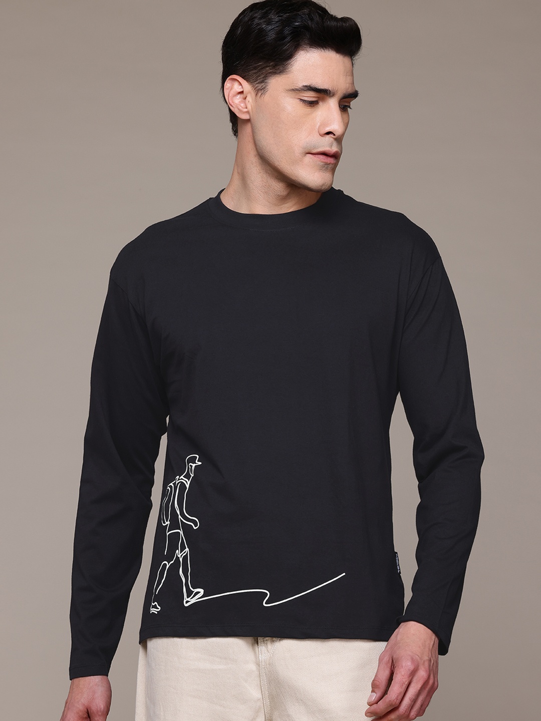 

The Roadster Lifestyle Co. Printed Pure Cotton Relaxed Fit T-Shirt, Black