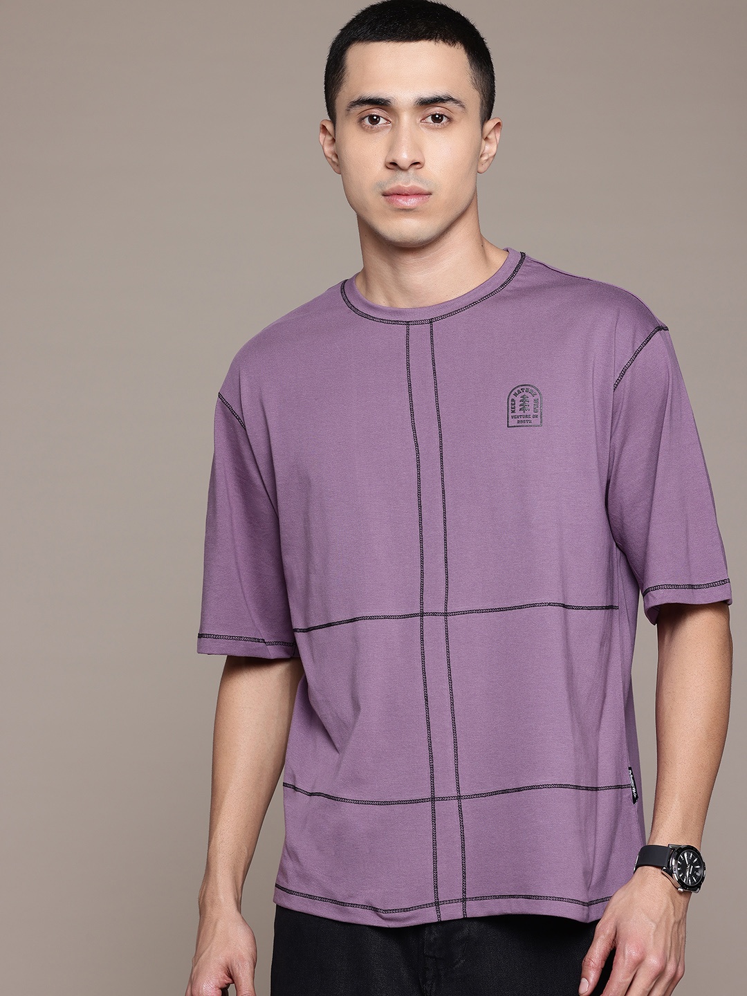 

The Roadster Life Co. Oversized Fit Pure Cotton T-Shirt, Lavender