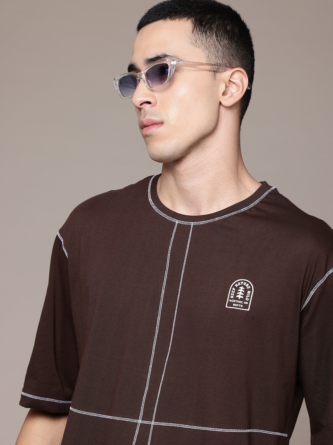 

The Roadster Life Co. Oversized Fit Pure Cotton T-Shirt, Coffee brown