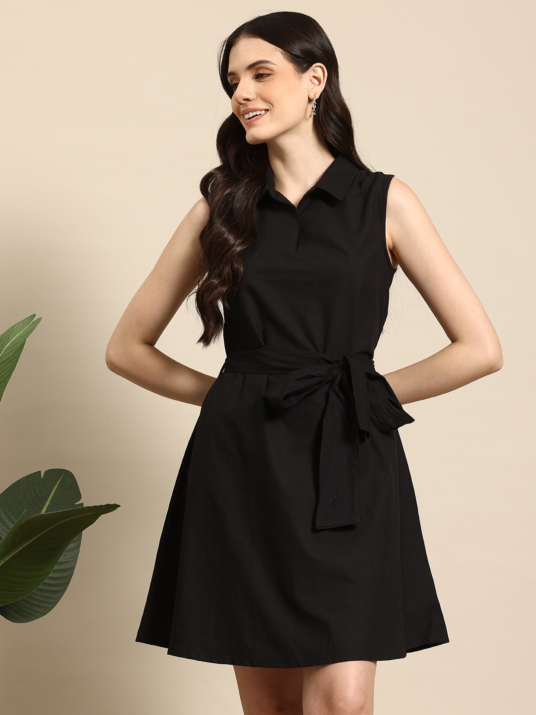 

Mast & Harbour Shirt-Style Cotton Dress, Black