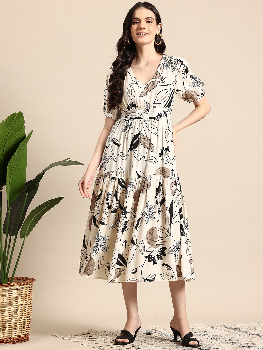 

Mast & Harbour Floral Print A-Line Midi Dress, White