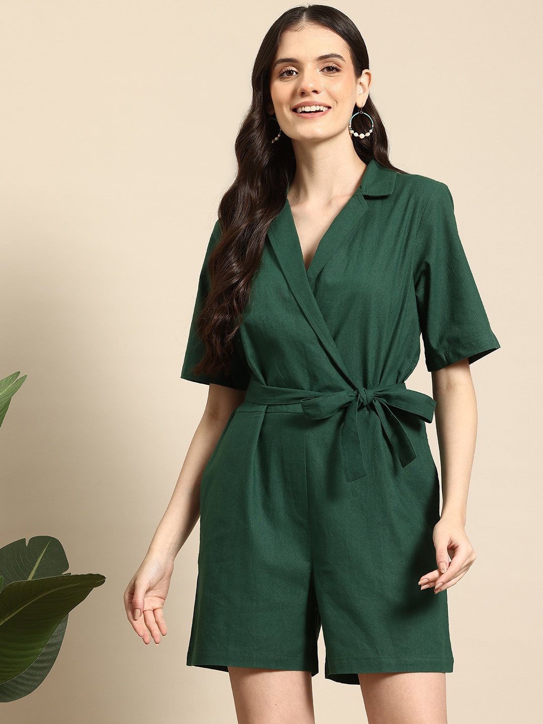 

Mast & Harbour Pure Cotton Wrap-Style Playsuit, Green