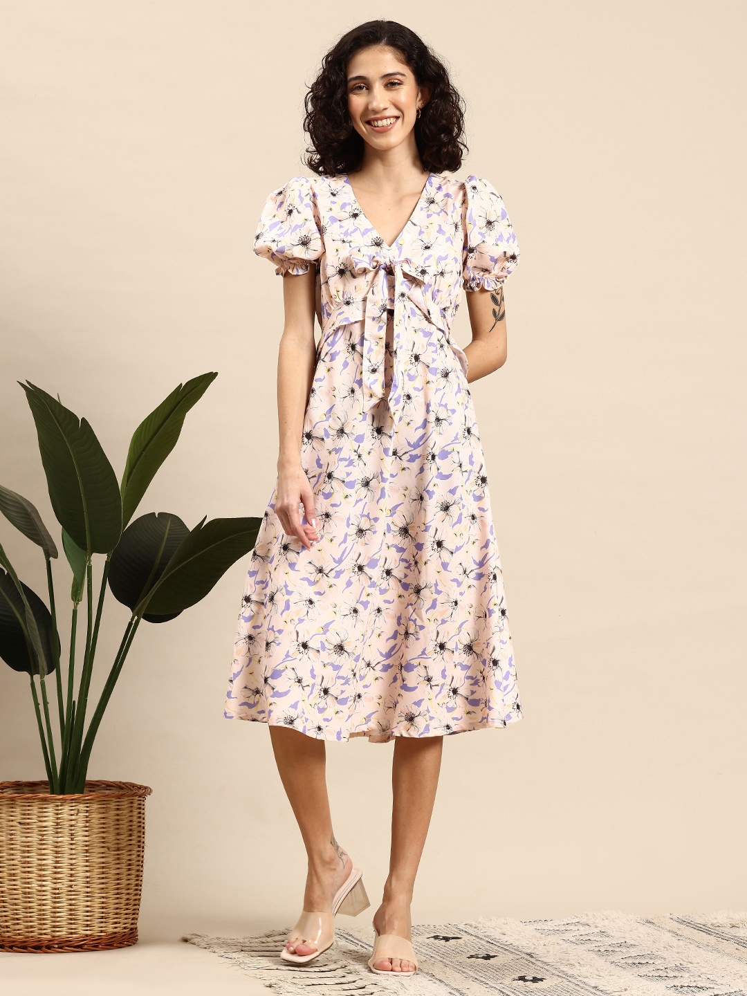 

Mast & Harbour Floral Print A-Line Midi Dress, Peach
