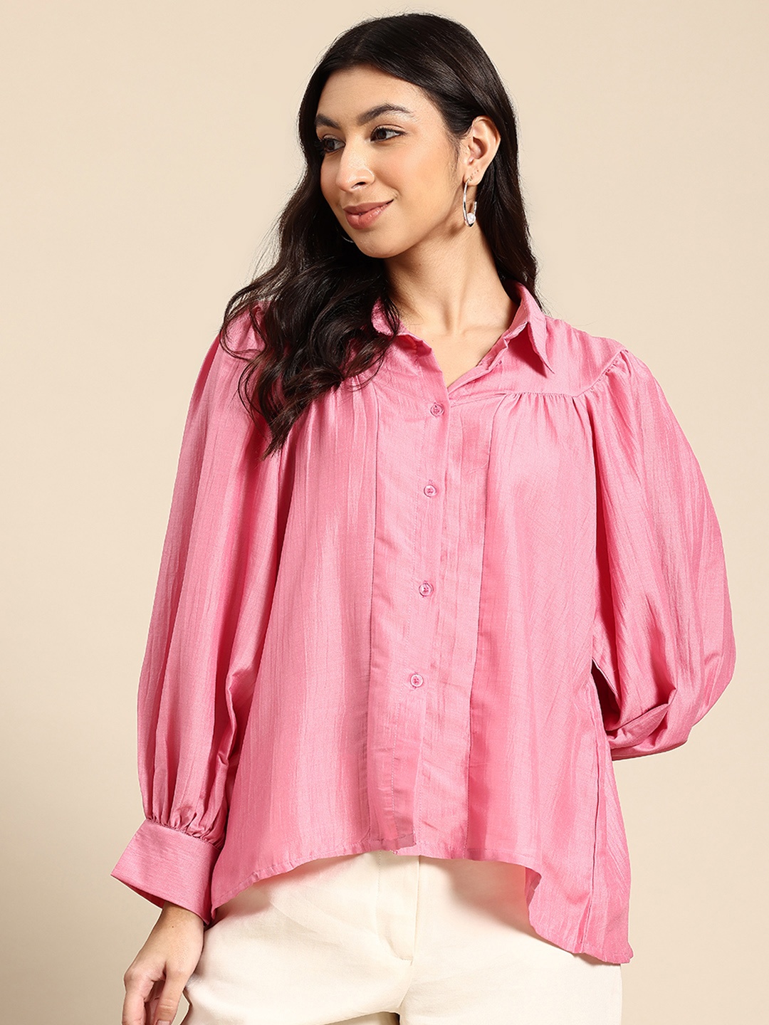 

Mast & Harbour Gathered Casual Shirt, Pink