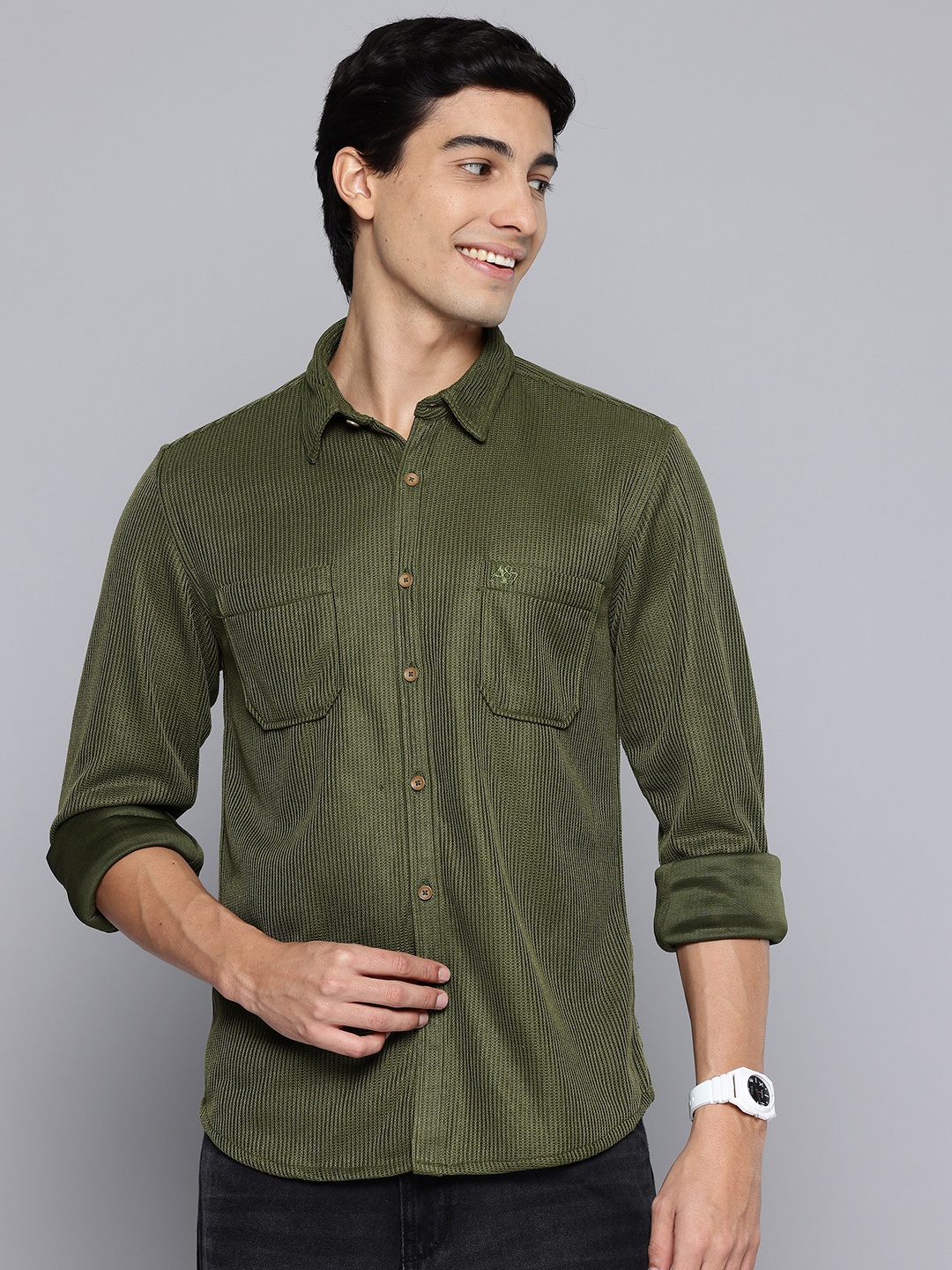 

Aeropostale Pocket Detail Textured Shirt, Olive