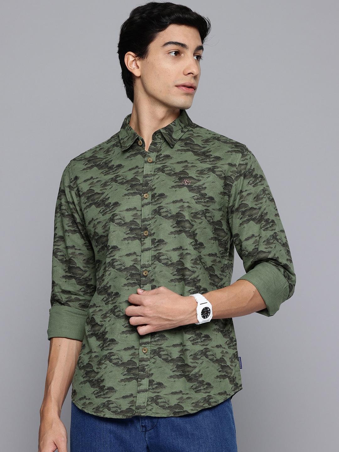 

Aeropostale Men Camouflage Pure Cotton Casual Shirt, Olive