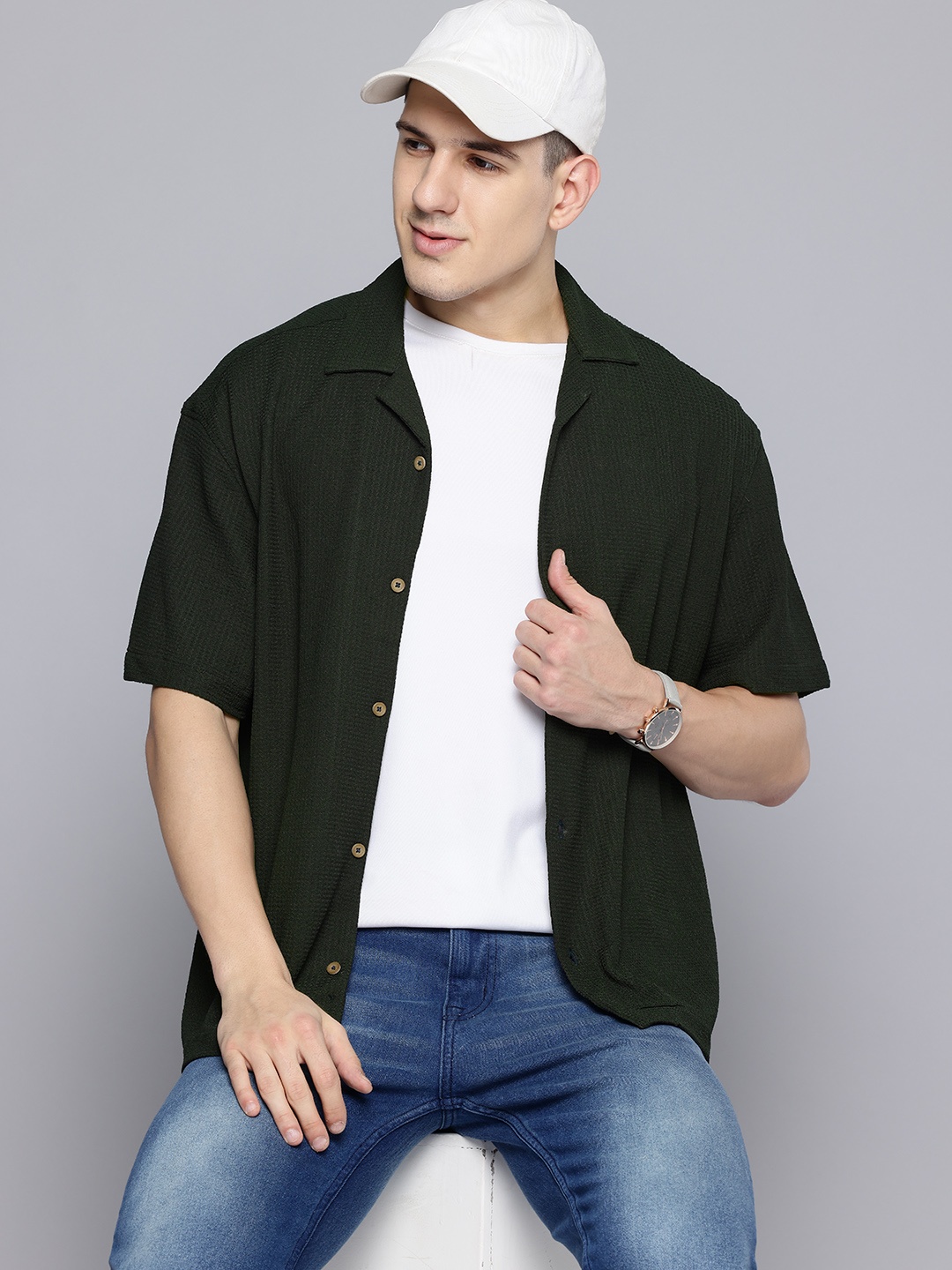 

Aeropostale Men Textured Relaxed Fit Casual Shirt, Olive