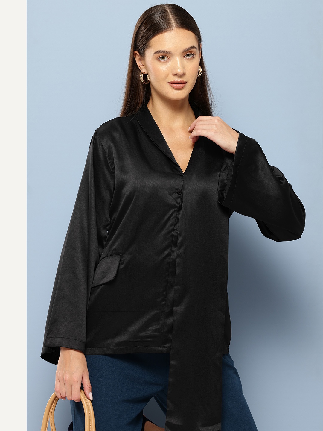 

Chemistry Satin Shirt Style Top, Black