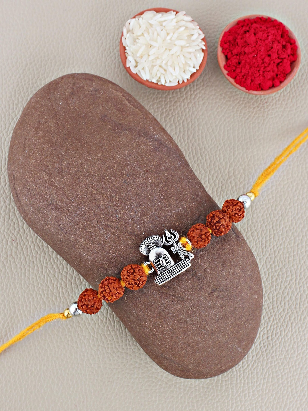 

LUCKY JEWELLERY Oxidised Shiva Rakhi With Roli Chawal & Greeting Card, Silver