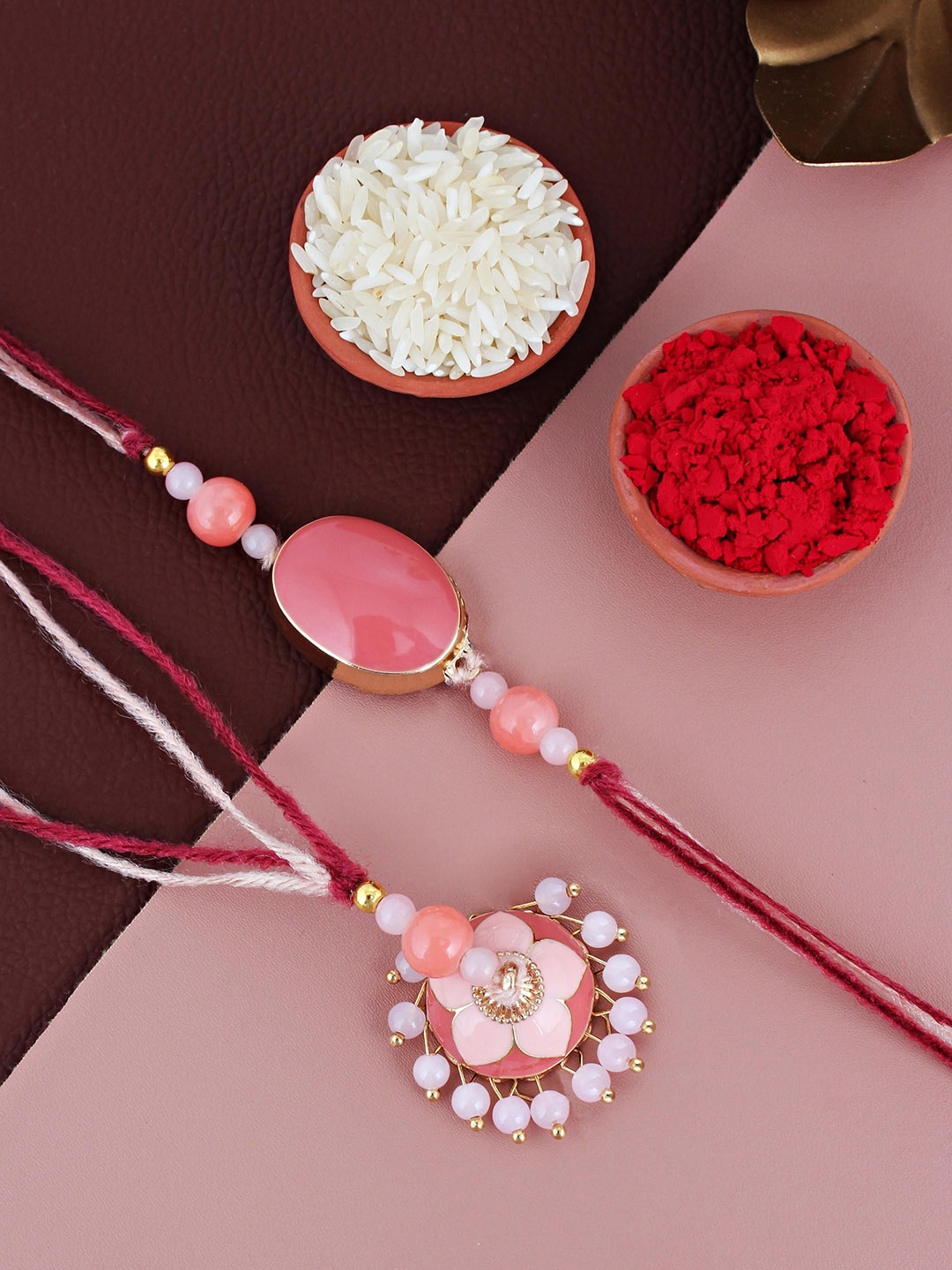 

LUCKY JEWELLERY Meena Lumba Bhaiya Bhabhi Rakhis With Roli Chawal & Greeting Card, Gold