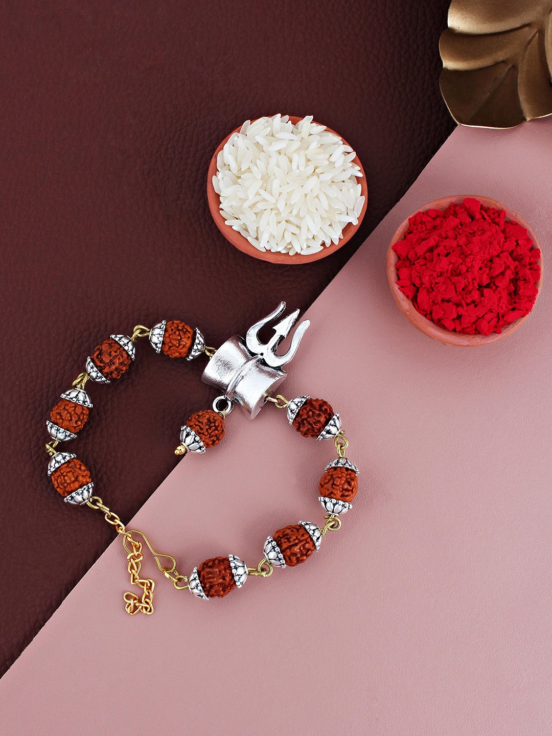 

LUCKY JEWELLERY Silver Oxidised Shiva Rakhi With Roli & Chawal
