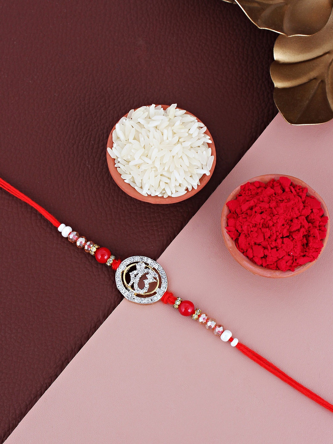 

LUCKY JEWELLERY Gold Plated AD Stone Studded Rakhi Gift Set