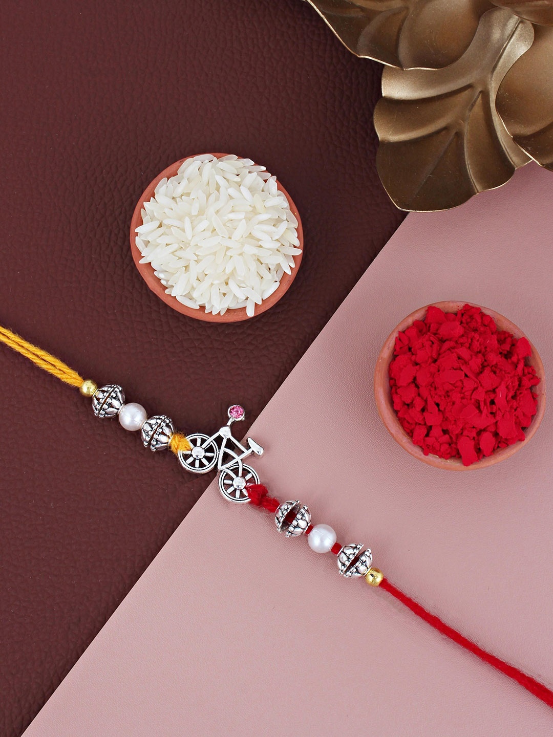

LUCKY JEWELLERY Oxidised Thread Rakhi With Roli Chawal, Silver