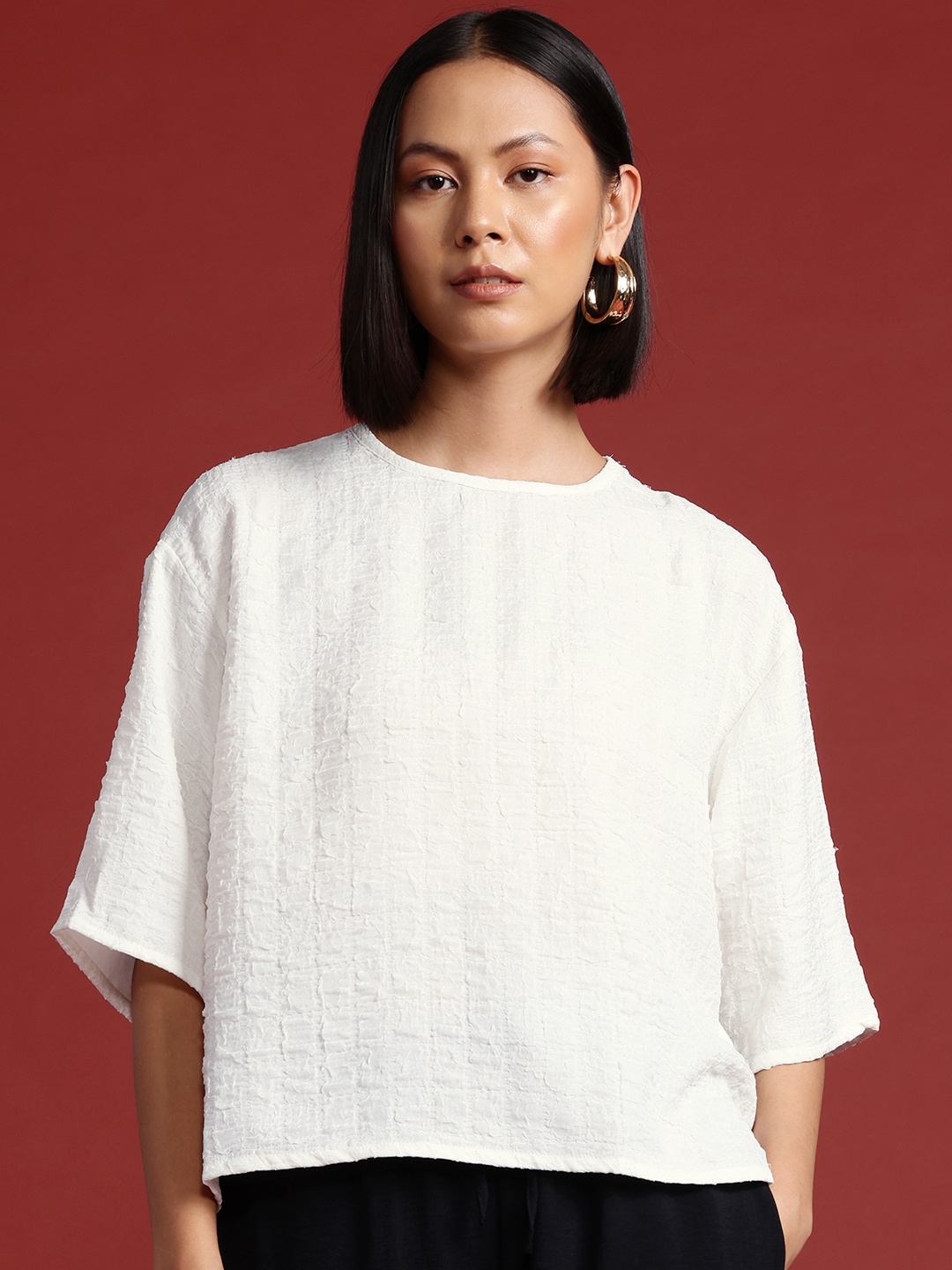 

All About You Formals Drop Shoulder Textured Boxy Top, White