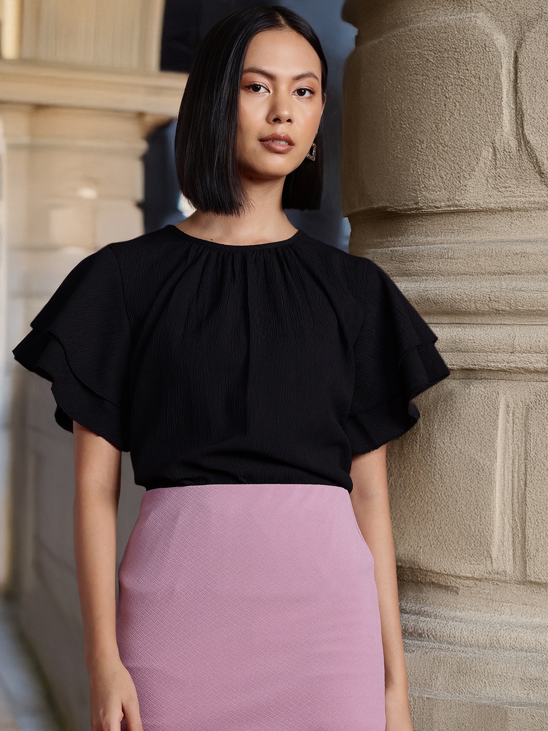 

all about you Flutter Sleeve Top, Black