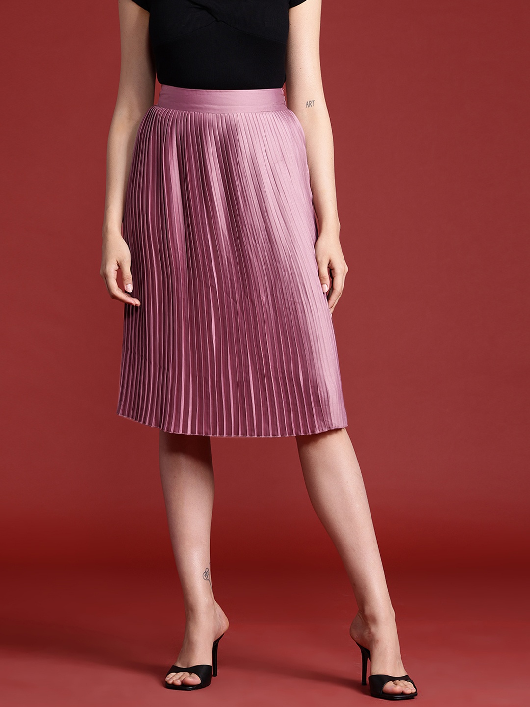 

all about you Accordion Pleats Flared Skirt, Rose
