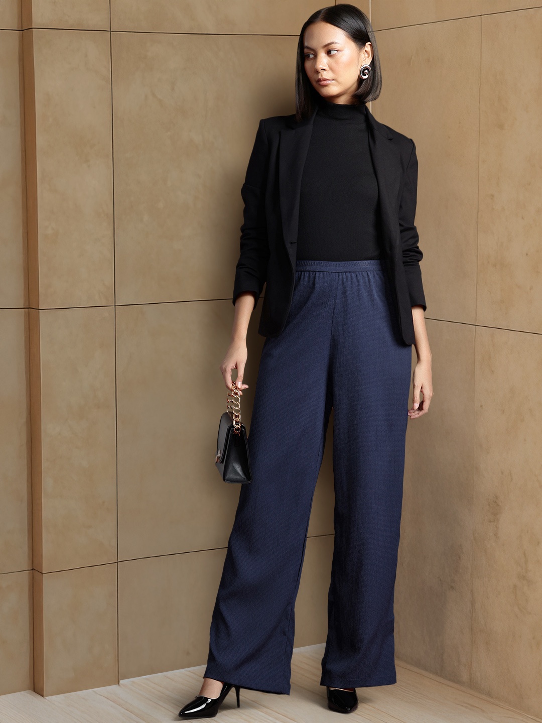 

all about you Women Textured Trousers, Navy blue