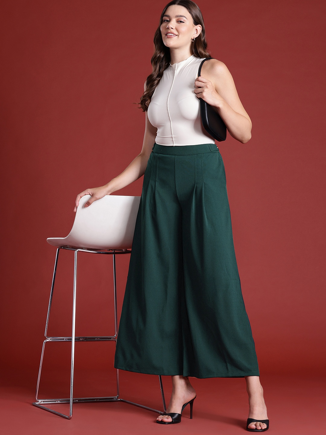 

all about you Women Flared Pleated Trousers, Green