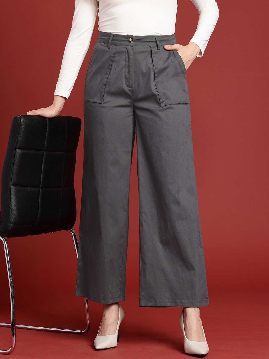 

All About You Formals Women Pure Cotton Parallel Trousers, Grey