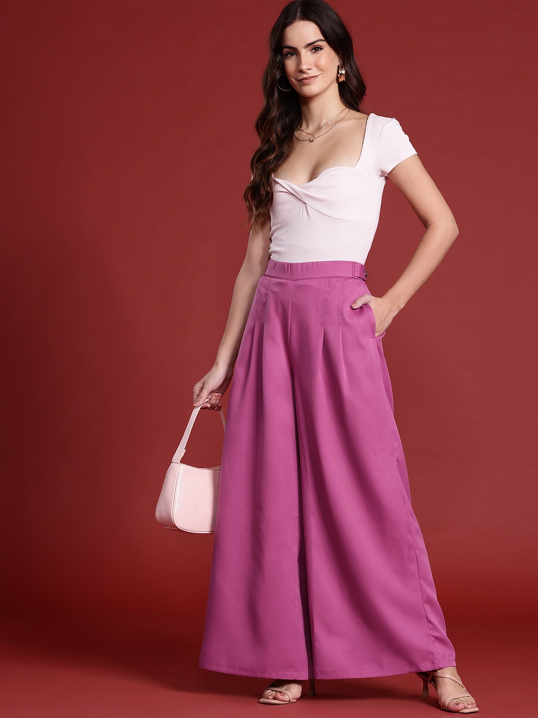 

all about you Women Pleated Wide Leg Trousers, Fuchsia
