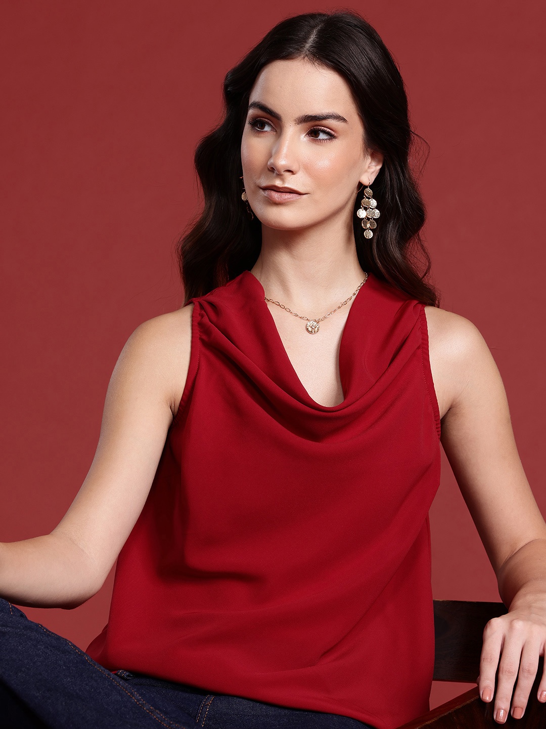 

All About You Formals Cowl Neck Top, Maroon