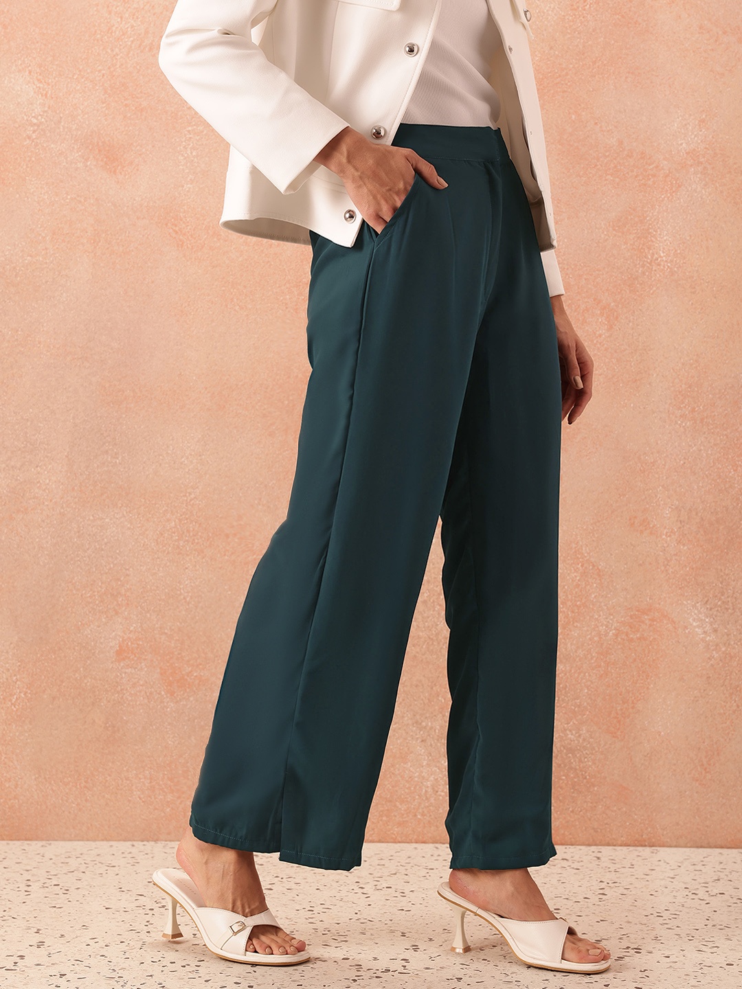 

all about you Women Mid-Rise Flared Fit Semi-Formal Parallel Trousers, Green