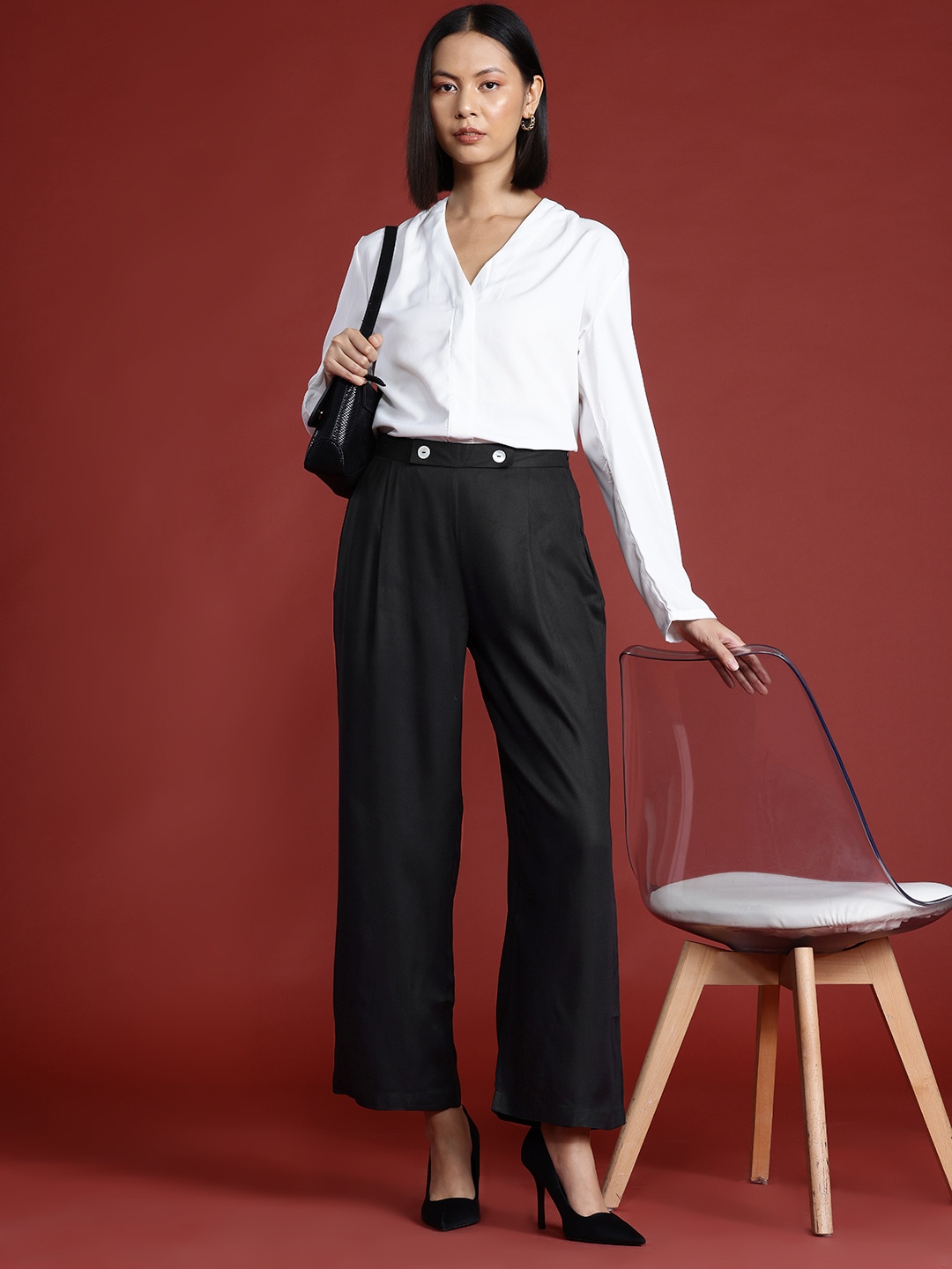 

All About You Formals Women Flared Trousers, Black