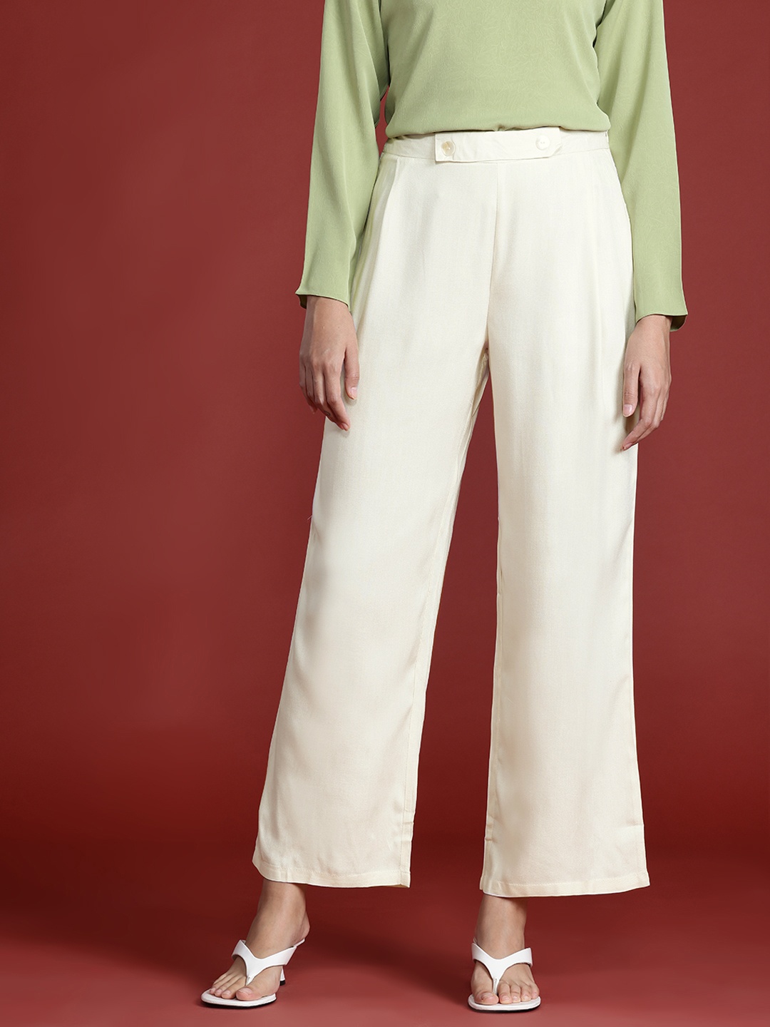 

All About You Formals Women Flared Trousers, Off white
