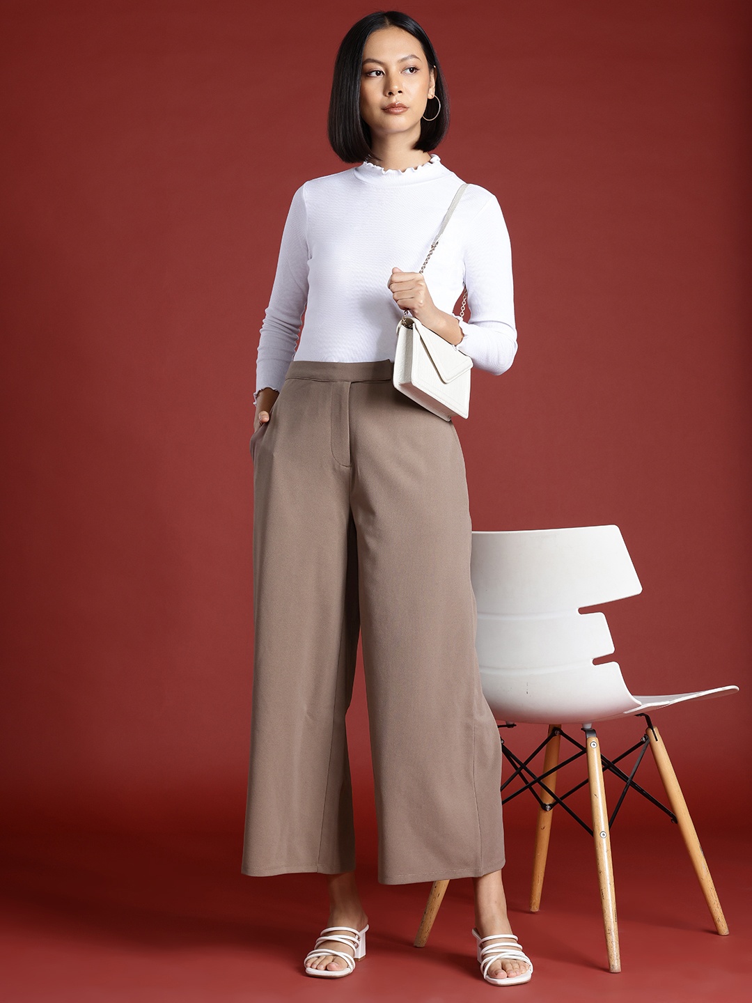 

All About You Formals Women Flared Formal Trousers, Taupe