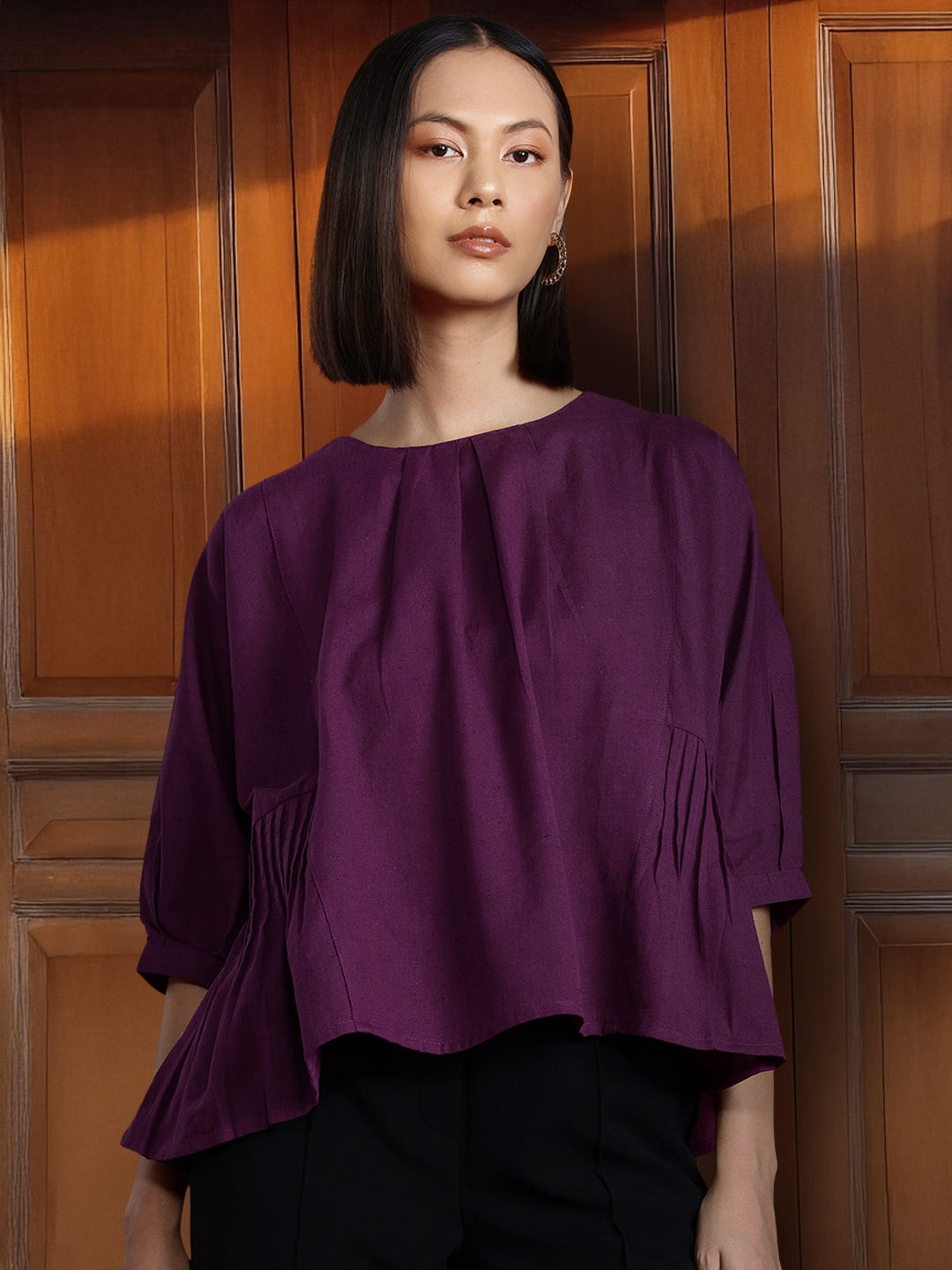 

all about you Cotton-Linen Top, Purple