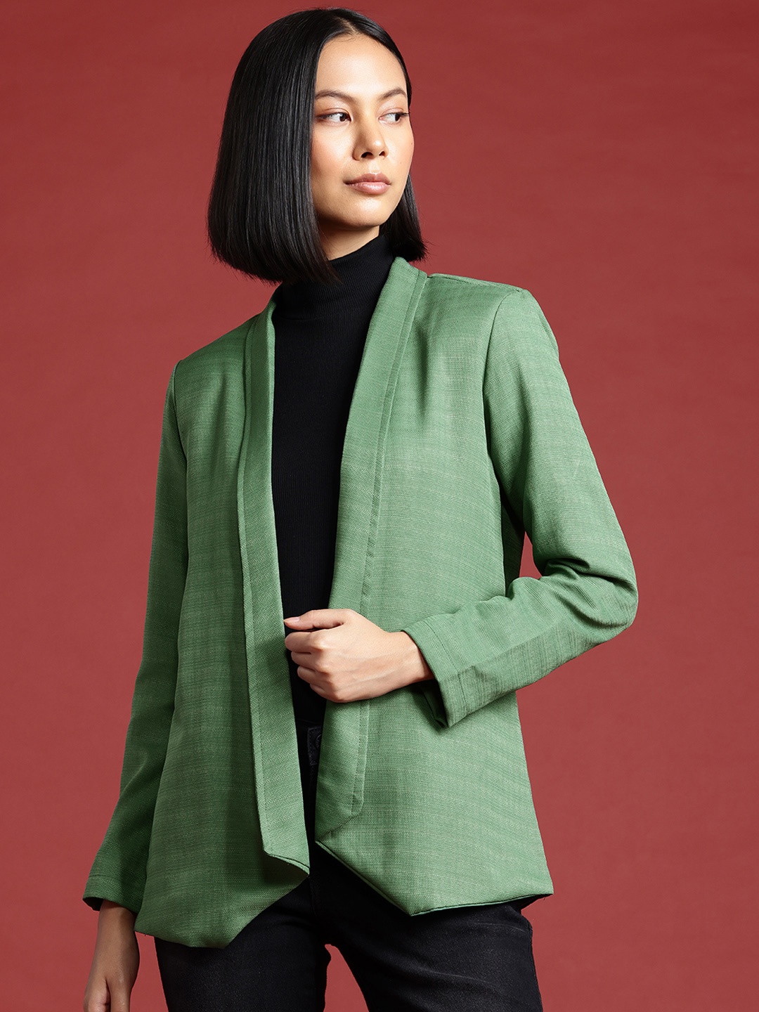 

All About You Formals Solid Shawl Collar Open Front Formal Blazer, Green