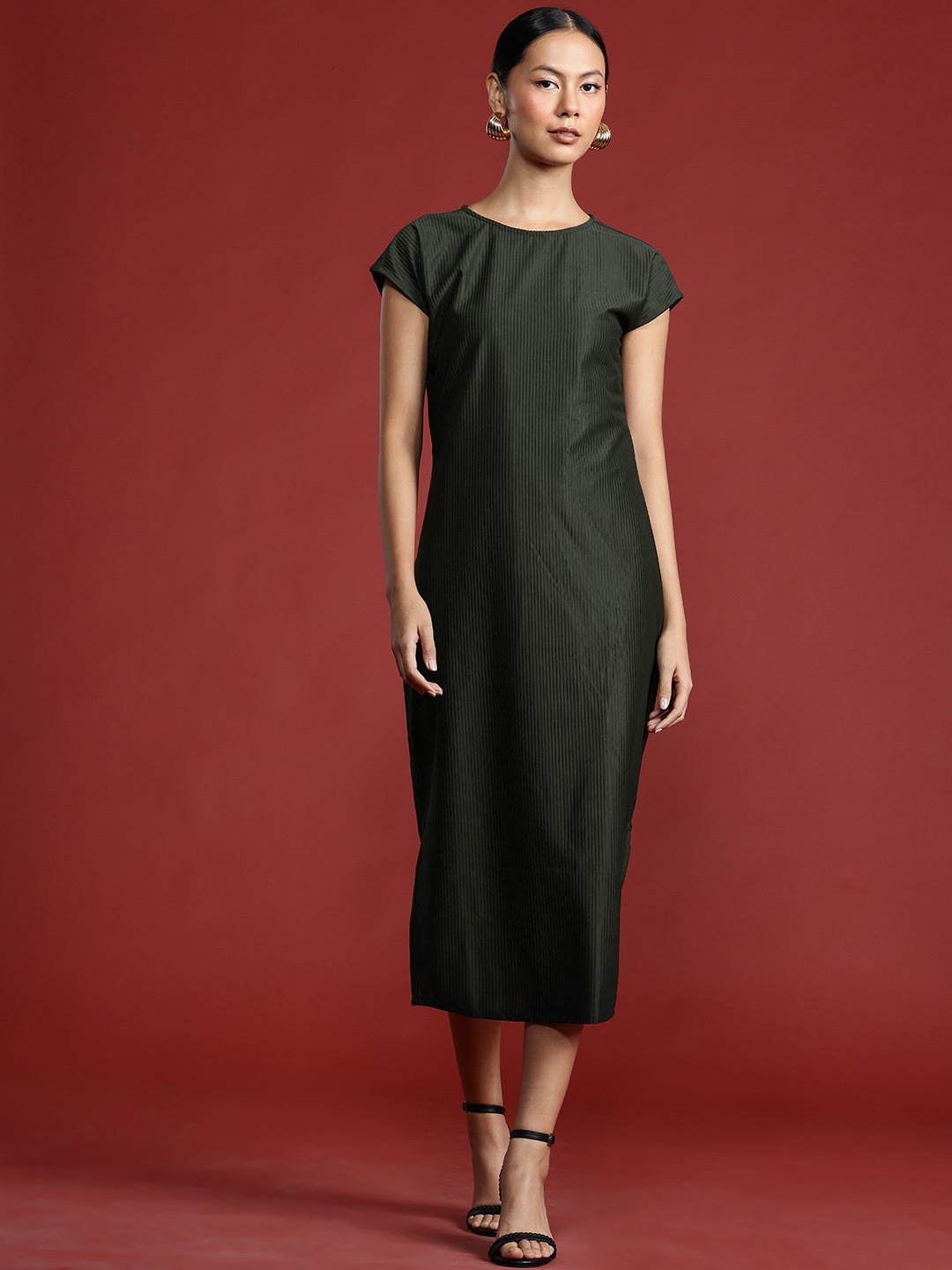 

All About You Formals Ribbed Shift Midi Dress, Black