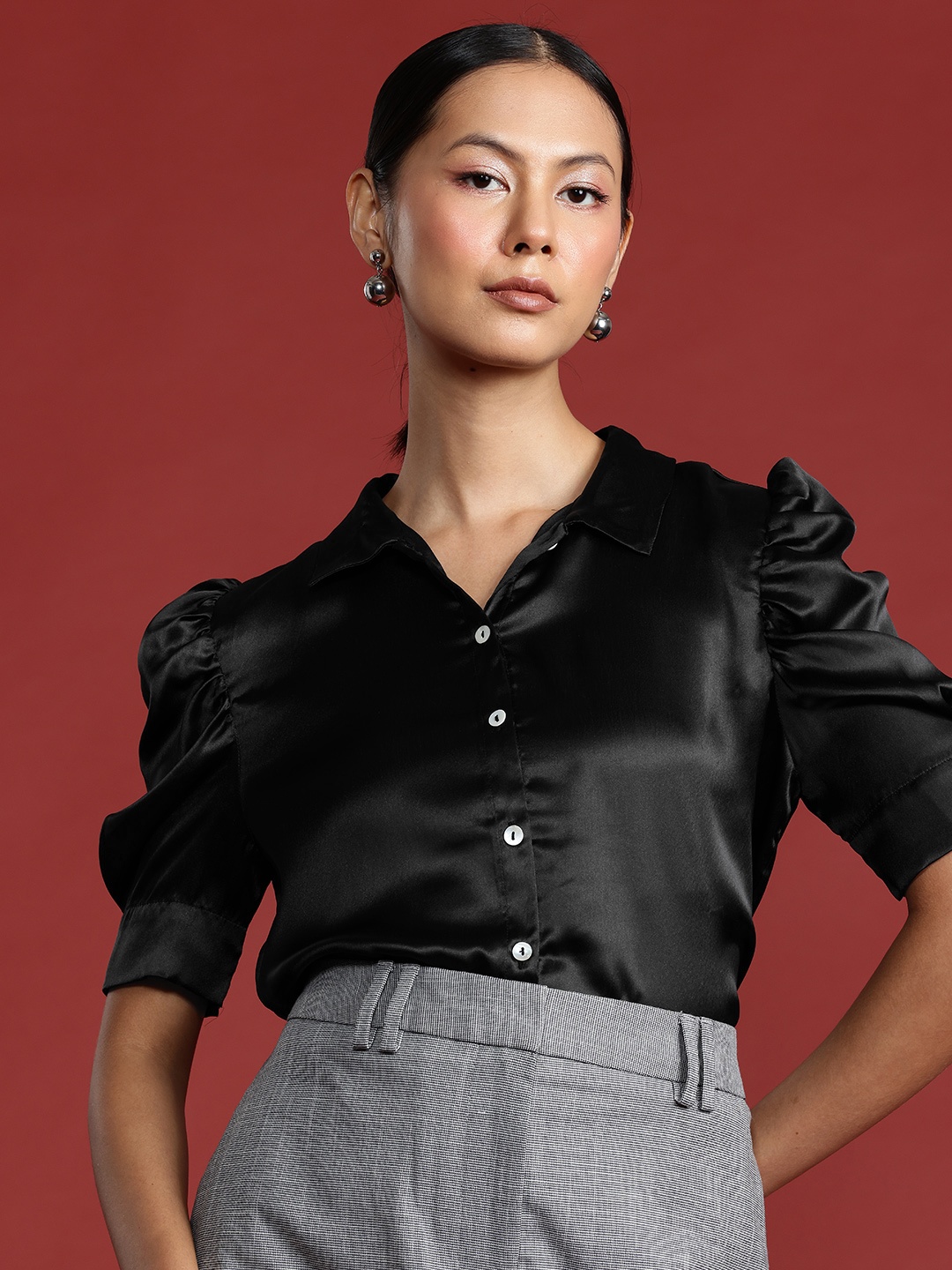 

All About You Formals Satin Finish Opaque Shirt, Black