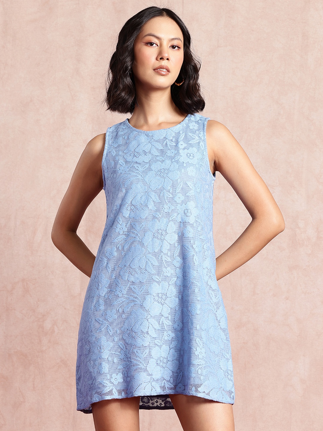 

all about you Pure Cotton Floral Lace A-Line Mini Dress, Blue