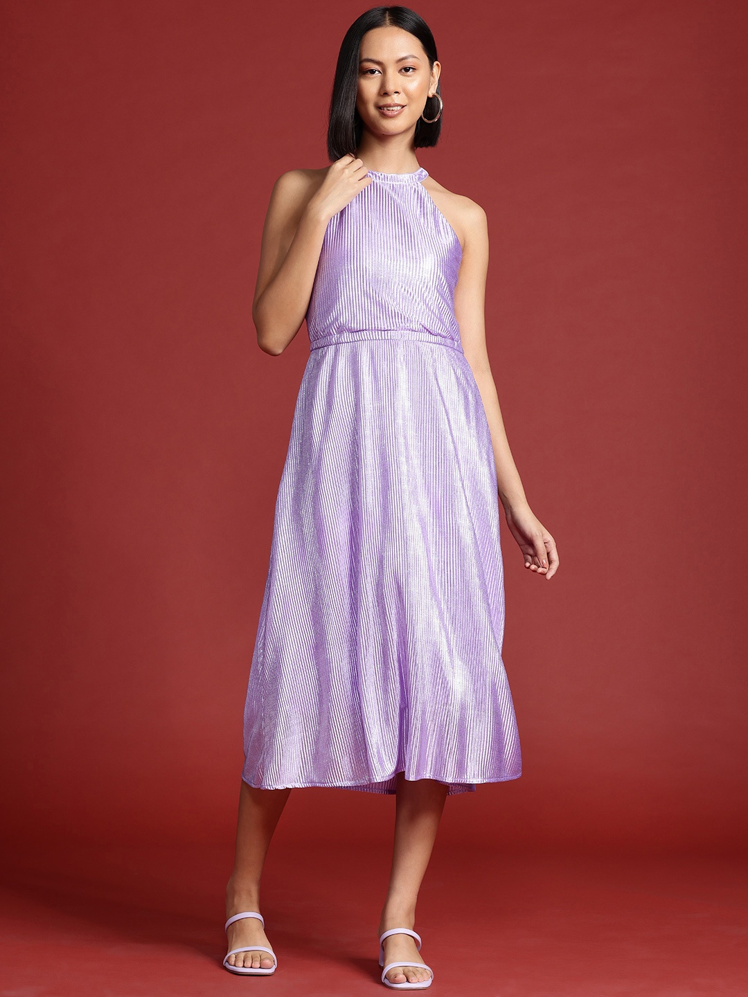 

all about you Accordion Pleated A-Line Midi Dress, Lavender