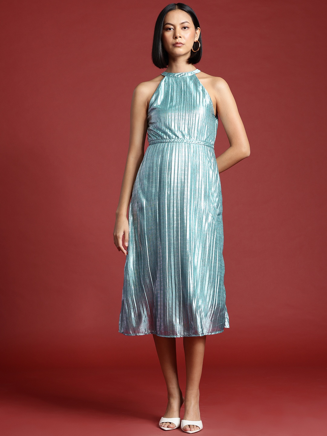 

all about you Halter Neck Fit & Flare Midi Dress, Blue