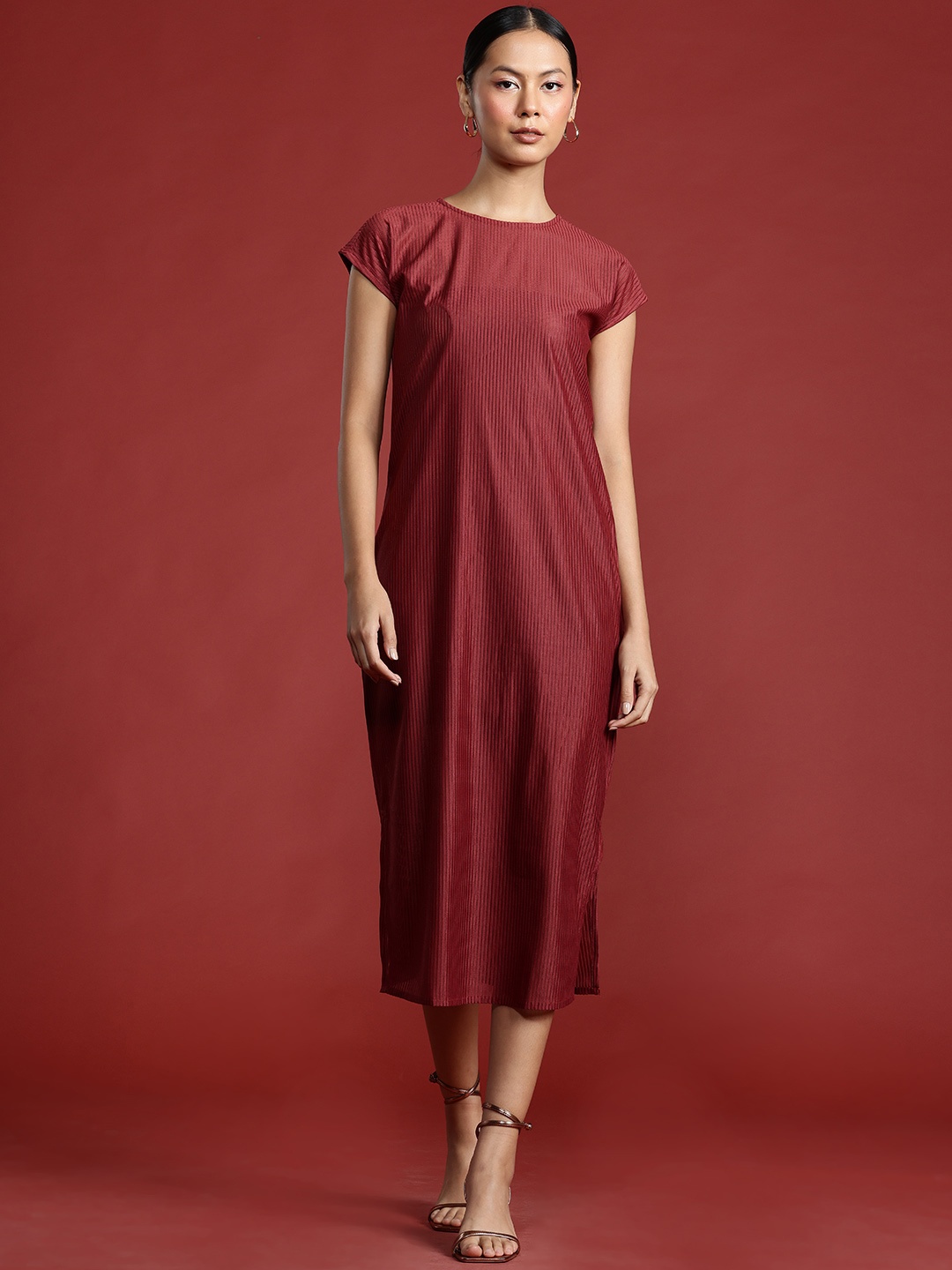 

All About You Formals Ribbed Shift Midi Dress, Red