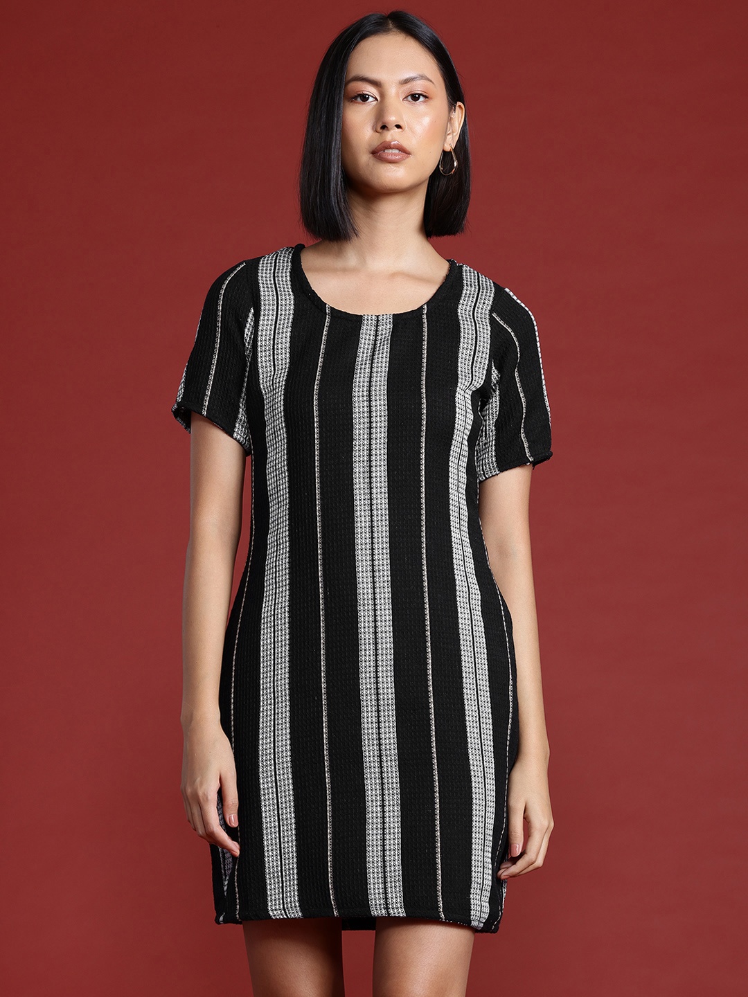 

all about you Striped Pure Cotton Sheath Dress, Black