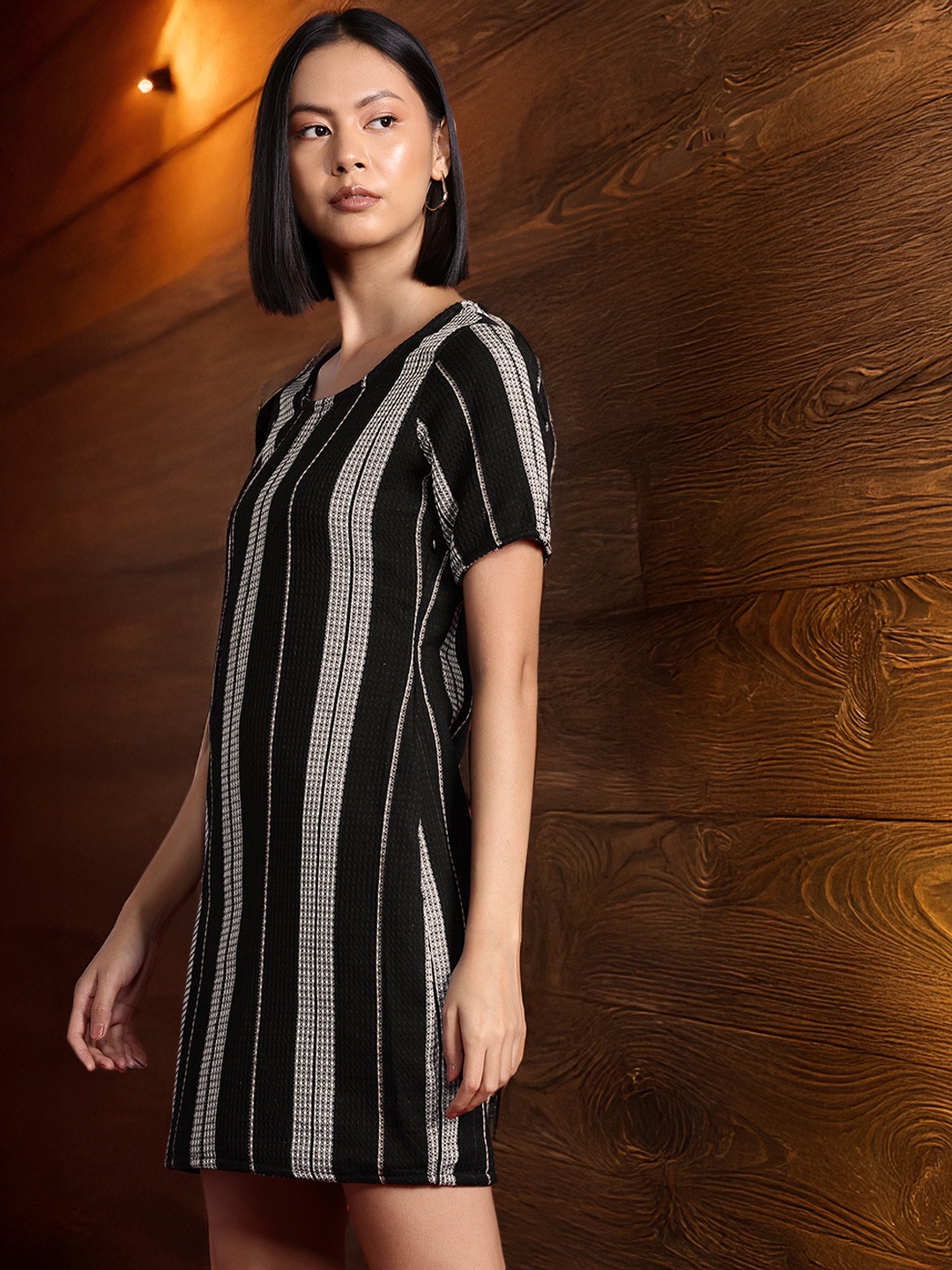 

all about you Striped Pure Cotton Sheath Dress, Black