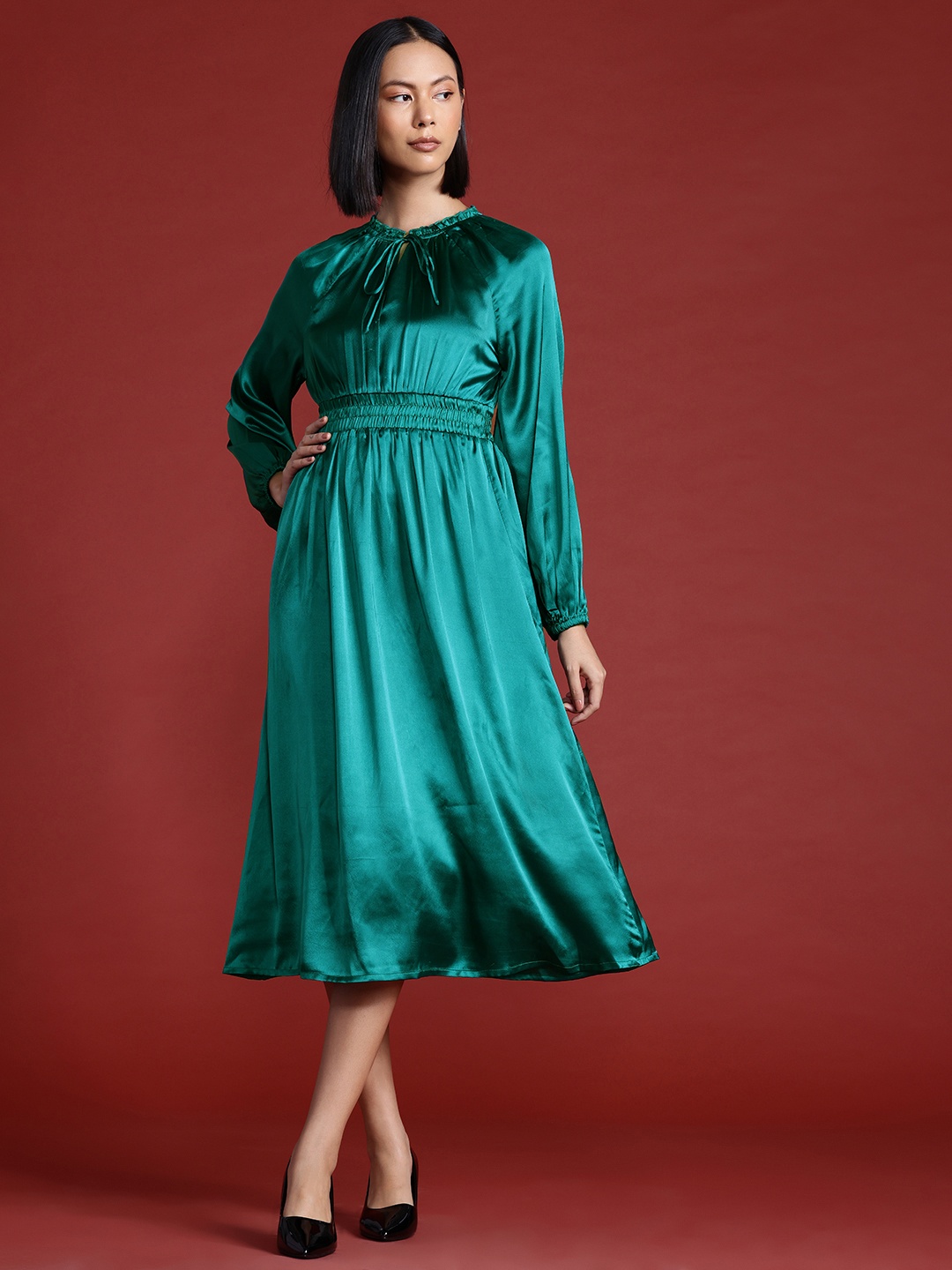 

All About You Formals Satin A-Line Midi Dress, Green