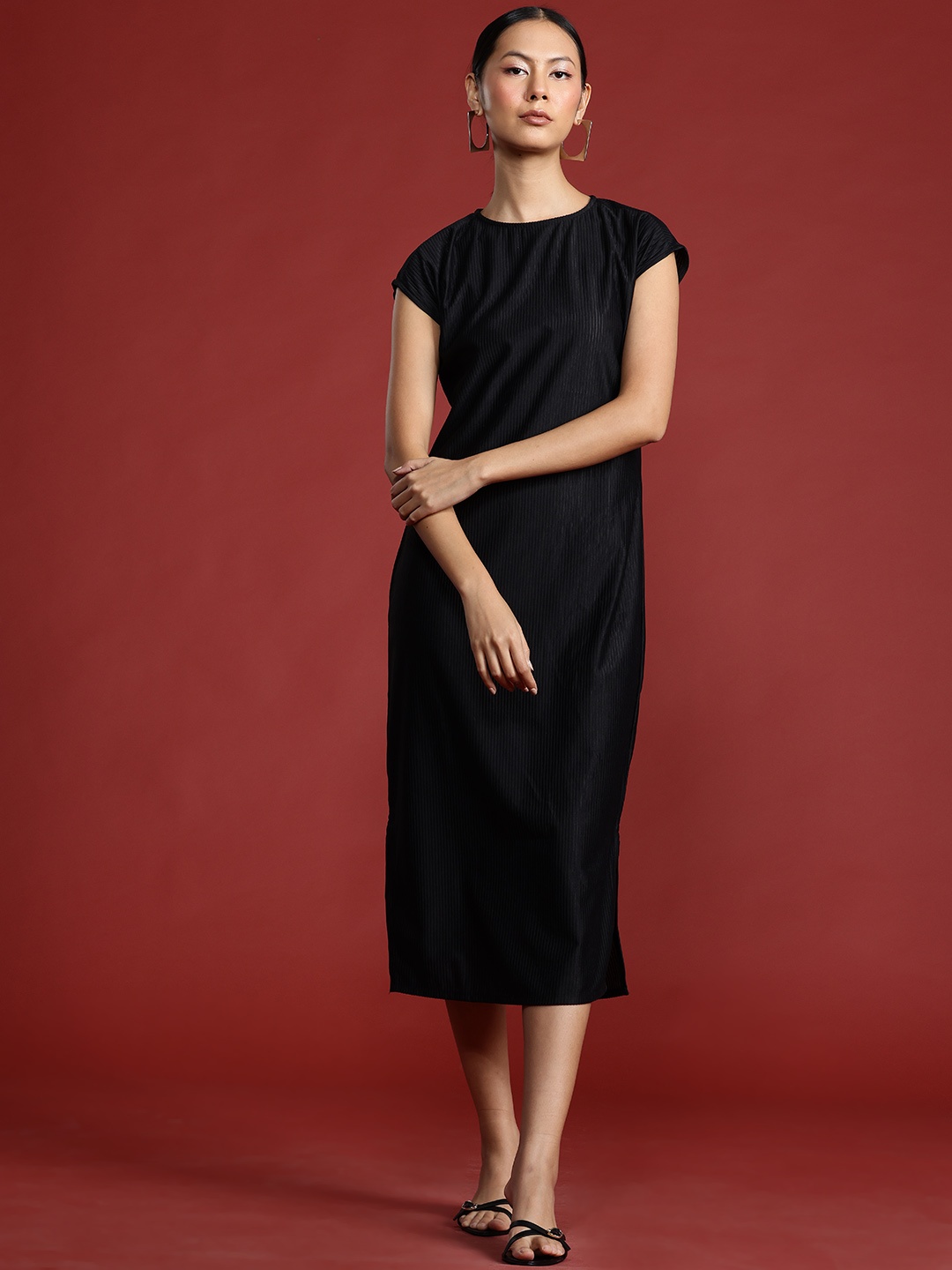 

All About You Formals Ribbed Shift Midi Dress, Black